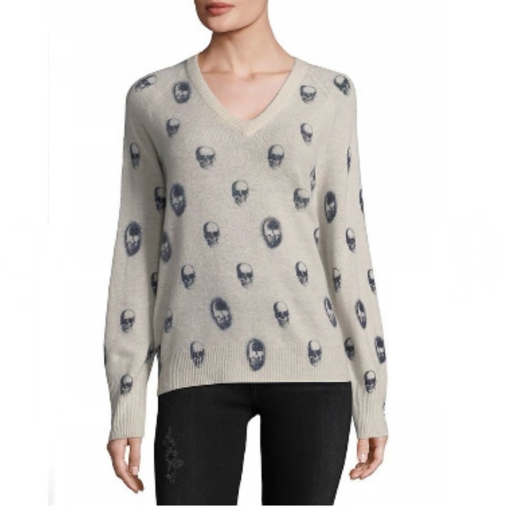 Skull Cashmere Oversized V-neck Tan Sweater. Size XS. GUC.